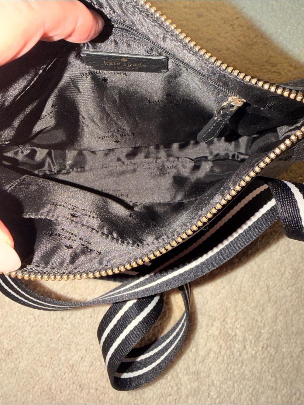 kate spade Black Crossbody with Black-and-White Striped Strap